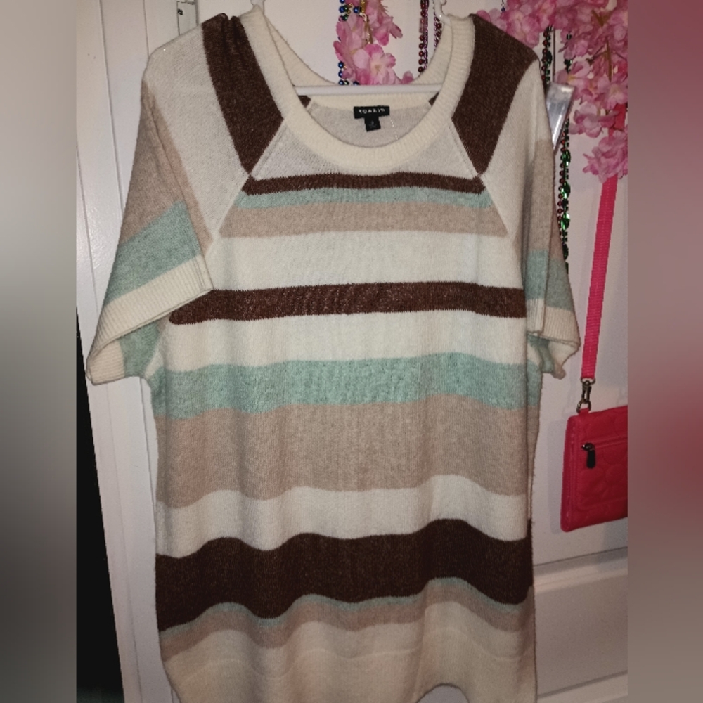 Torrid Cream and Brown Crew Neck Sweater with Stripes